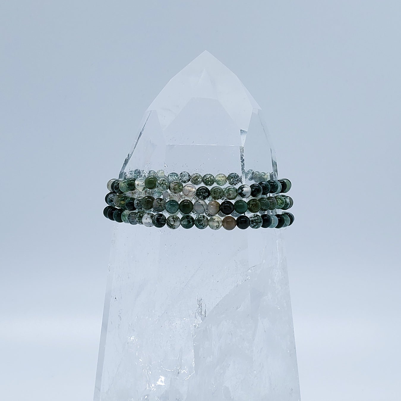 Agate, Moss | Stone Beaded Bracelet | 4mm - Spiral Circle