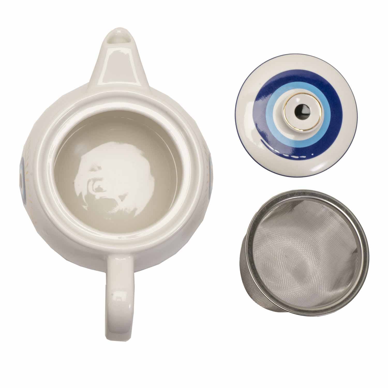All Seeing Eye Teapot with Strainer White C/36 - Spiral Circle