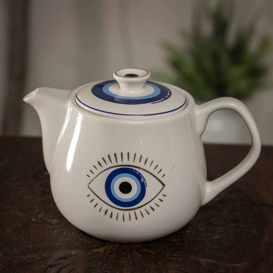 All Seeing Eye Teapot with Strainer White C/36 - Spiral Circle