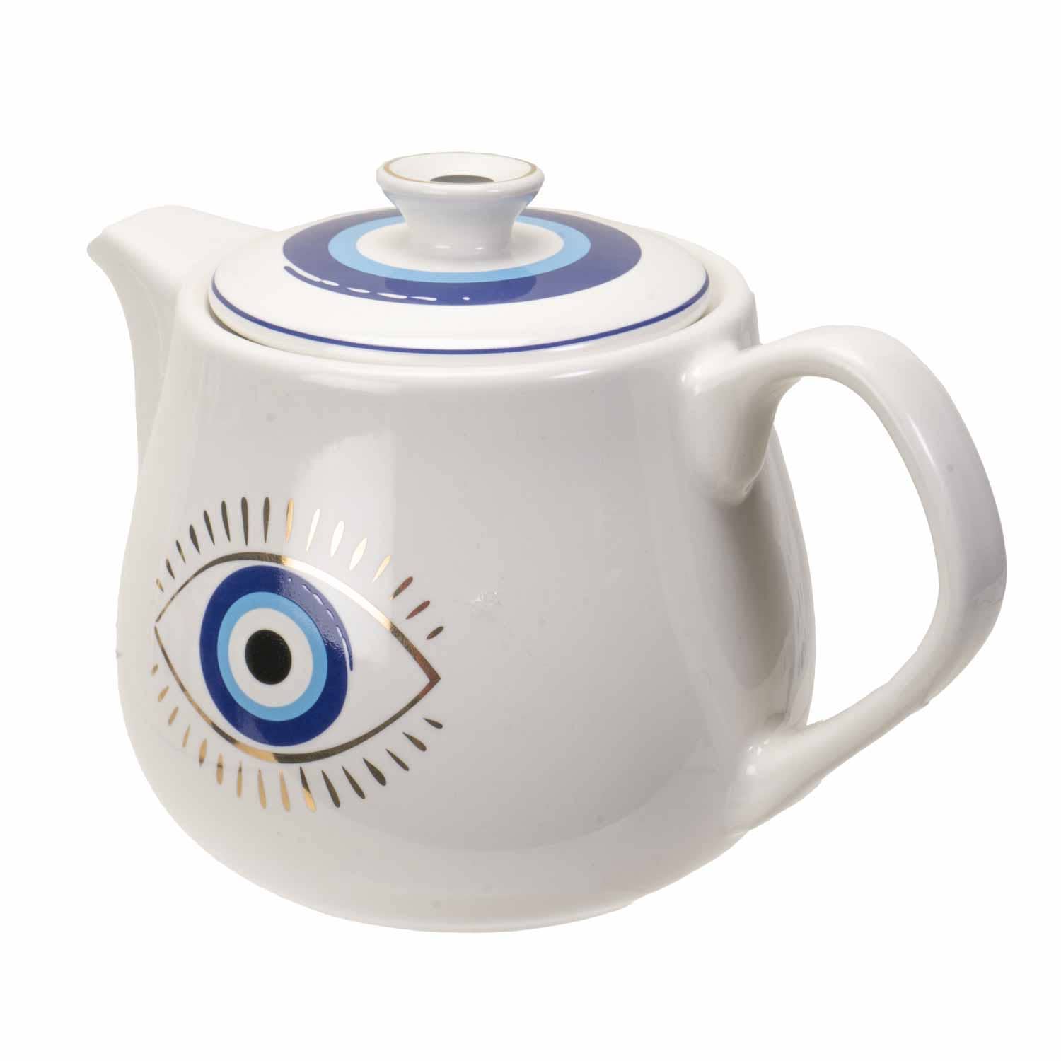 All Seeing Eye Teapot with Strainer White C/36 - Spiral Circle
