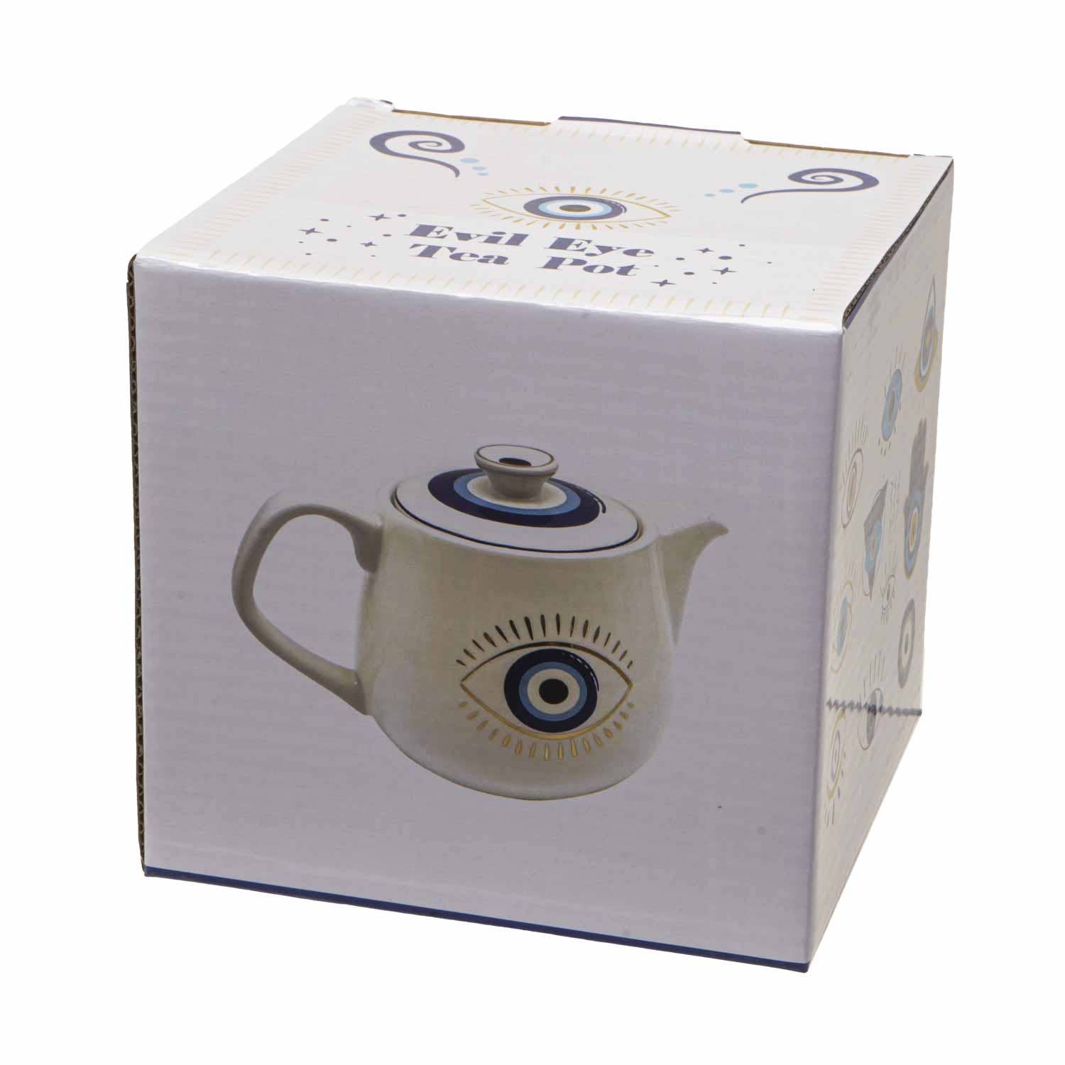 All Seeing Eye Teapot with Strainer White C/36 - Spiral Circle
