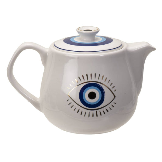 All Seeing Eye Teapot with Strainer White C/36 - Spiral Circle