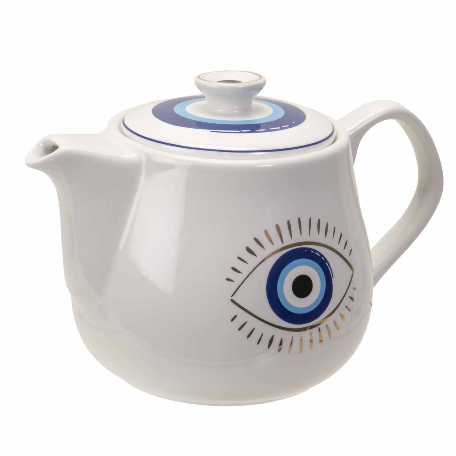 All Seeing Eye Teapot with Strainer White C/36 - Spiral Circle