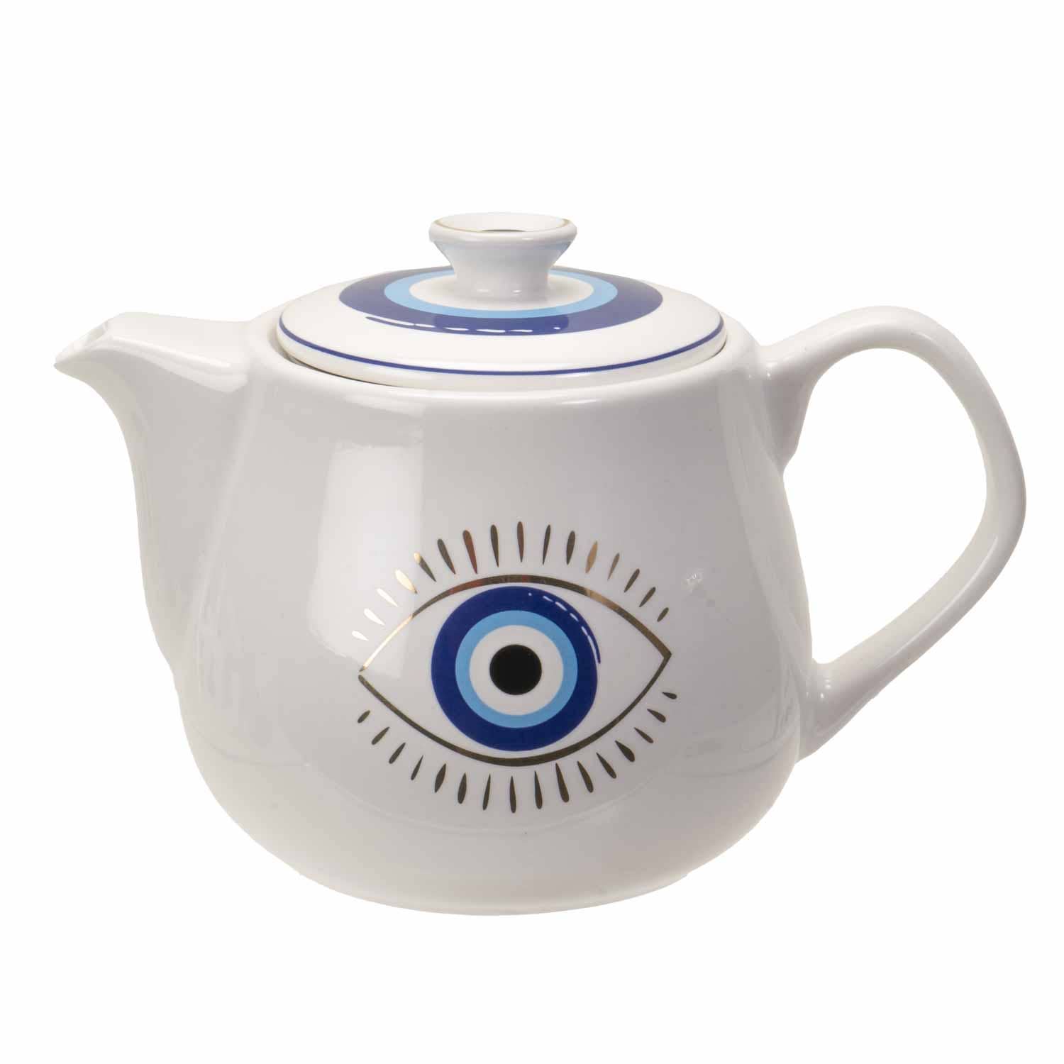 All Seeing Eye Teapot with Strainer White C/36 - Spiral Circle