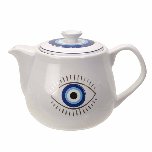 All Seeing Eye Teapot with Strainer White C/36 - Spiral Circle