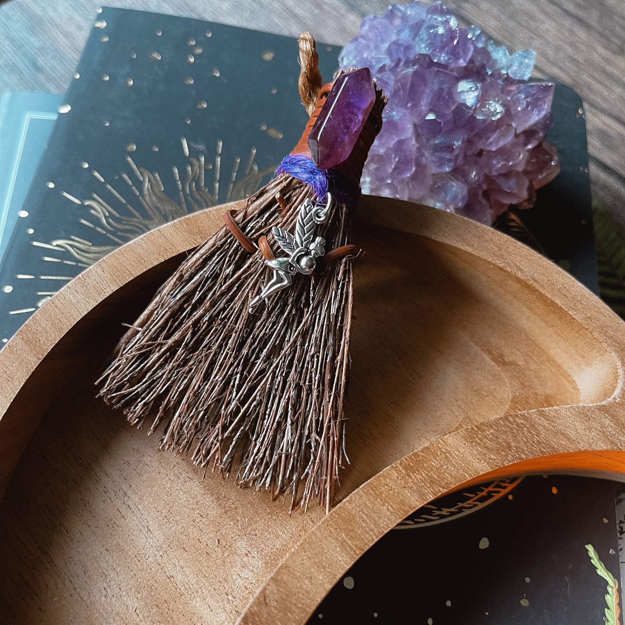 Amethyst Fairy Mini Witch's Broom | Witchy Altar Besom 3" - Spiral Circle