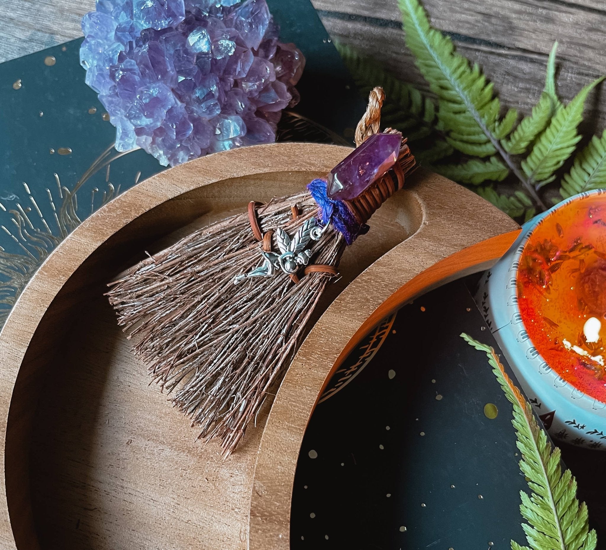 Amethyst Fairy Mini Witch's Broom | Witchy Altar Besom 3" - Spiral Circle