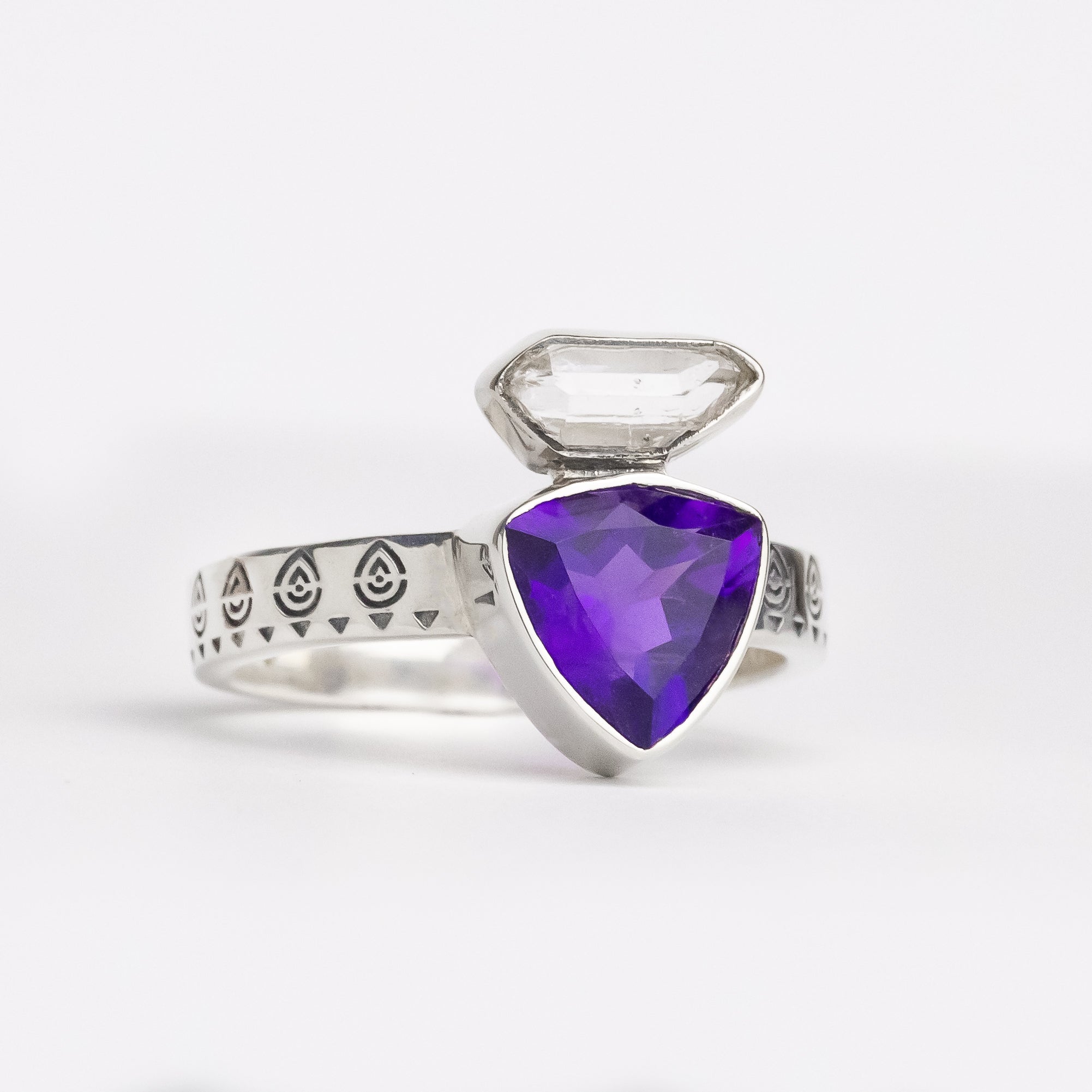Amethyst & Herkimer Diamond Aglow Ring | Sterling Silver - Spiral Circle