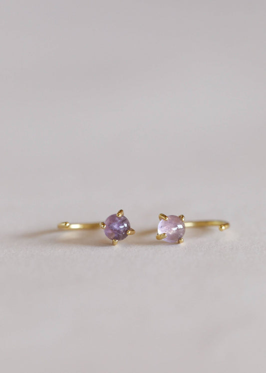 Amethyst Huggie Earrings | 18K gold-plated sterling silver - Spiral Circle