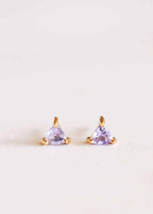 Amethyst Mini Energy Gem Earrings | 18K Sterling Silver - Spiral Circle