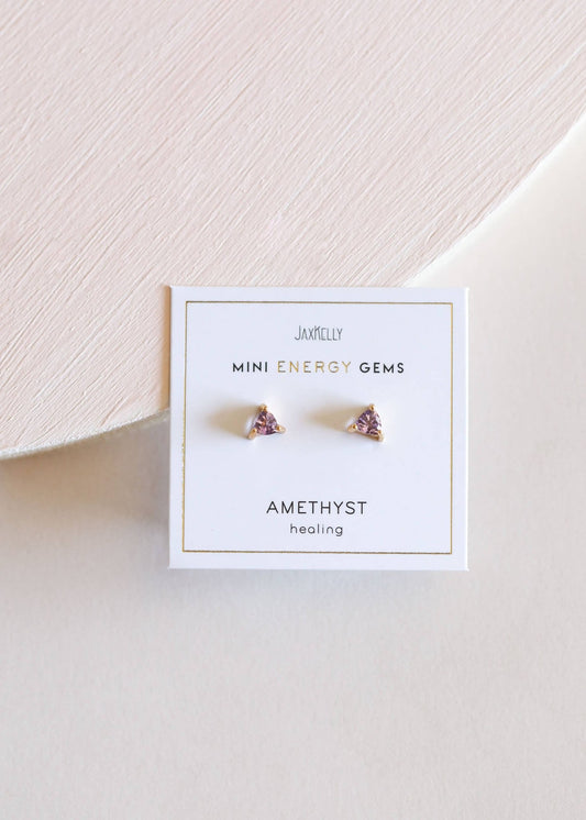 Amethyst Mini Energy Gem Earrings | 18K Sterling Silver - Spiral Circle