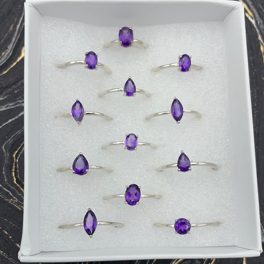 Amethyst Polished Simple Ring | Sterling Silver - Spiral Circle