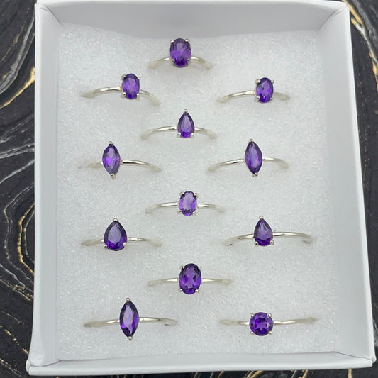 Amethyst Polished Simple Ring | Sterling Silver - Spiral Circle