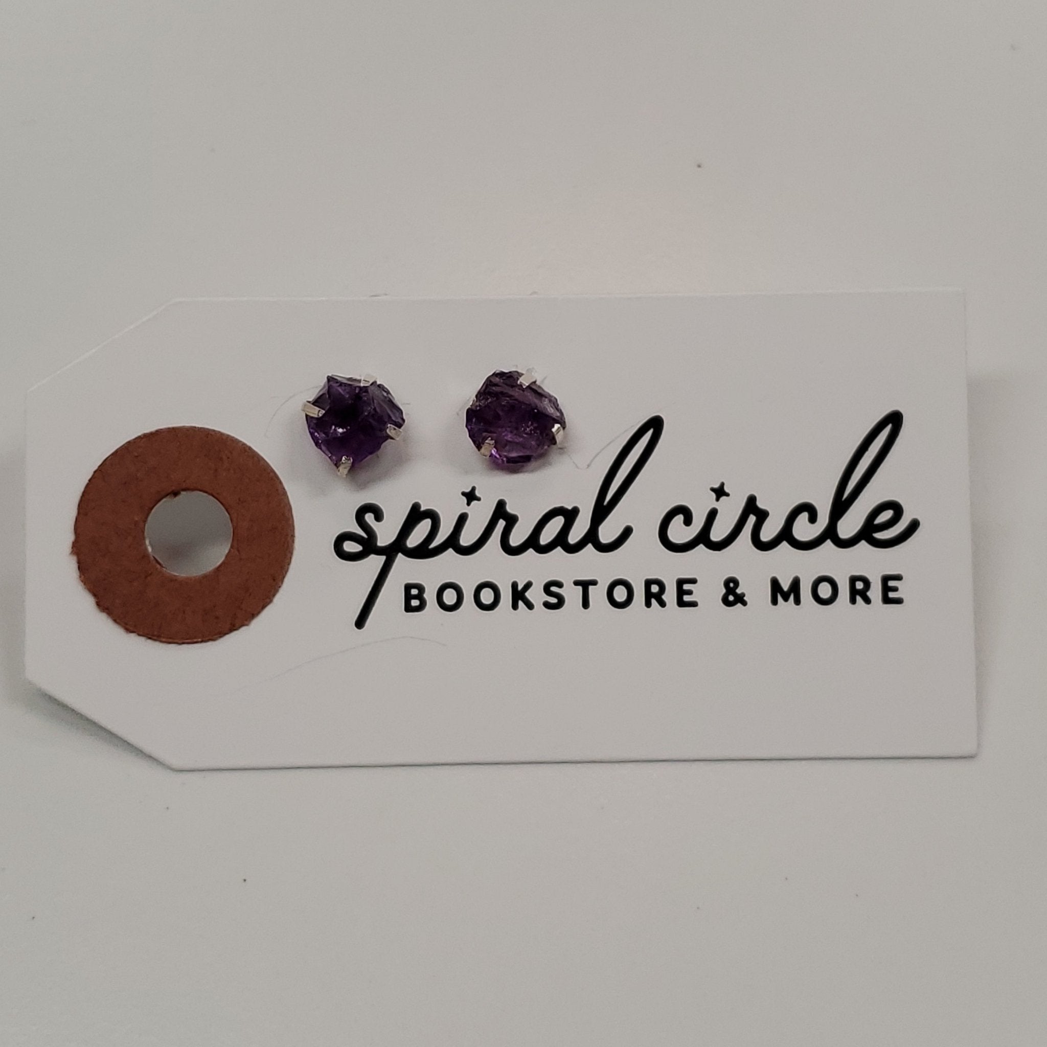 Amethyst Raw Stud Earrings | Sterling Silver - Spiral Circle
