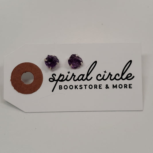 Amethyst Raw Stud Earrings | Sterling Silver - Spiral Circle