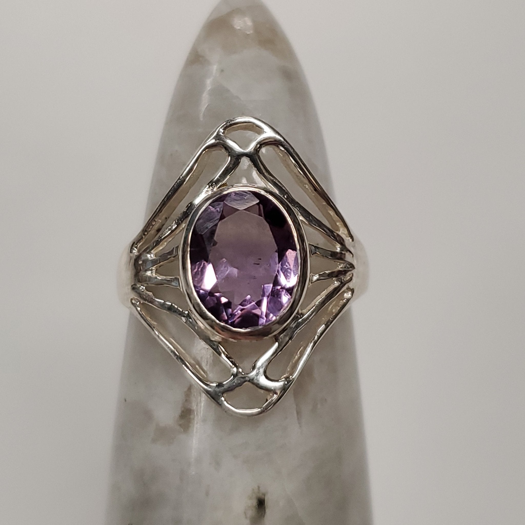 Amethyst Ring | Sterling Silver - Spiral Circle