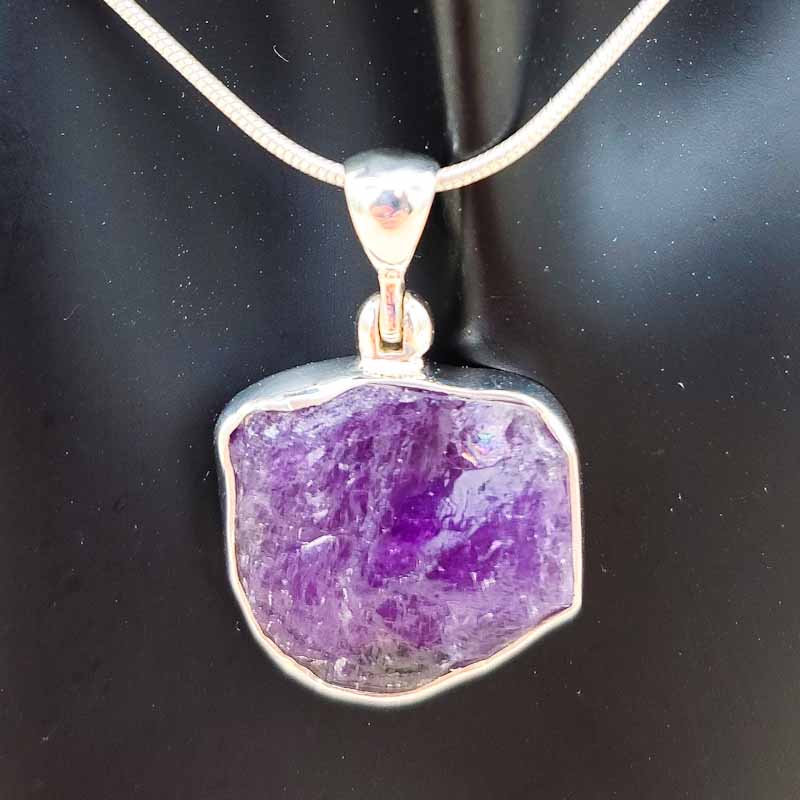 Amethyst Rough Pendant | Sterling Silver - Spiral Circle