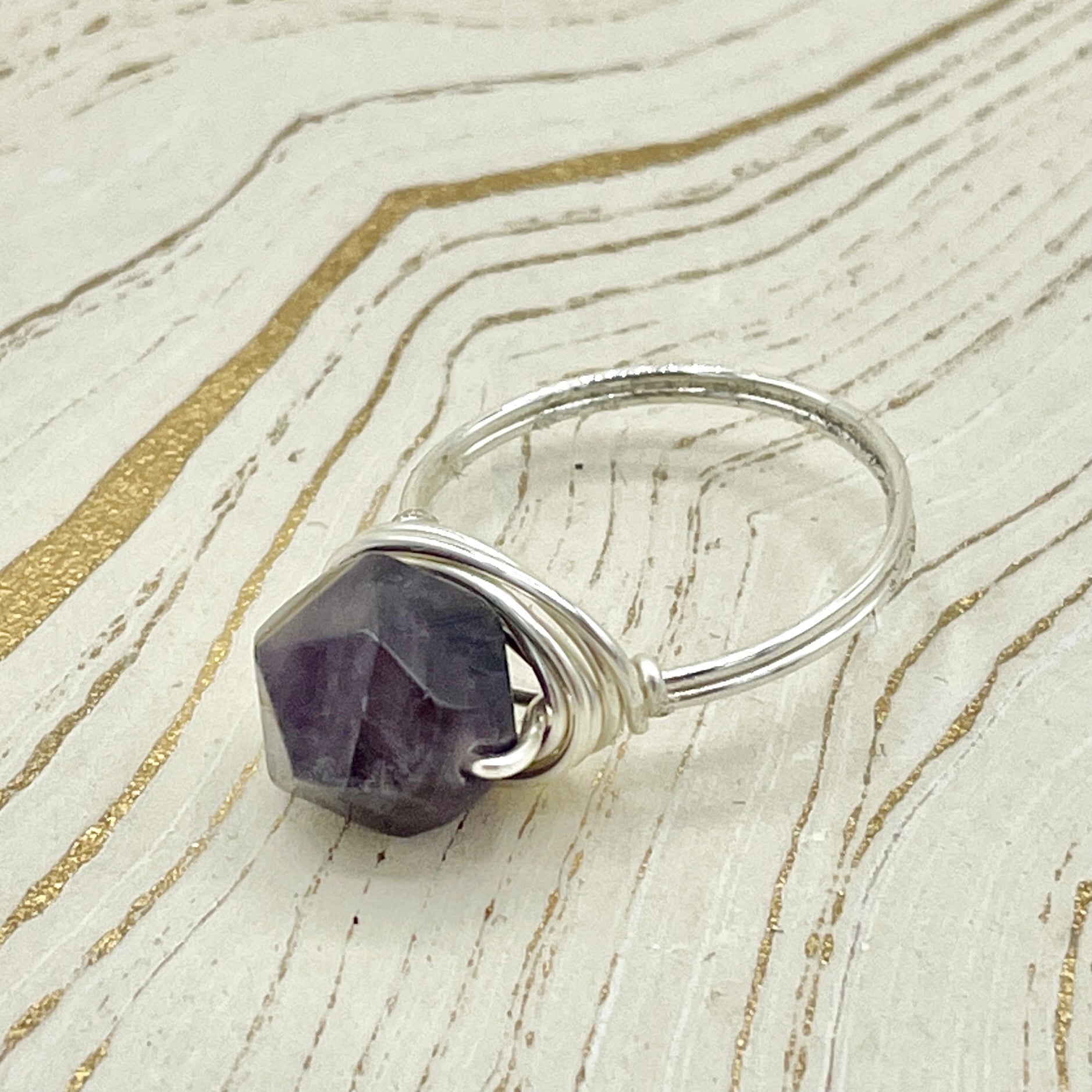 Amethyst Simple Gemstone Ring | Sterling Silver - Spiral Circle