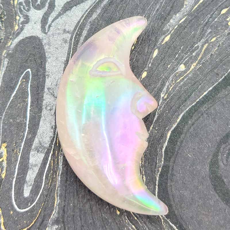 Angel Aura Rose Quartz Crescent Moon - Spiral Circle