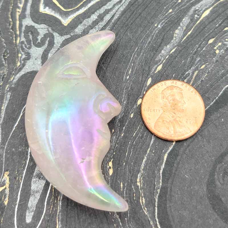 Angel Aura Rose Quartz Crescent Moon - Spiral Circle