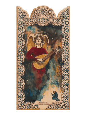 Angel of Forgiveness | Wooden Pocket Plaque - Spiral Circle