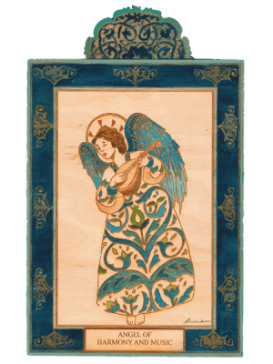 Angel of Harmony and Music | Wooden Pocket Plaque - Spiral Circle