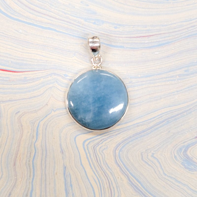 Aquamarine Round Pendant - Spiral Circle