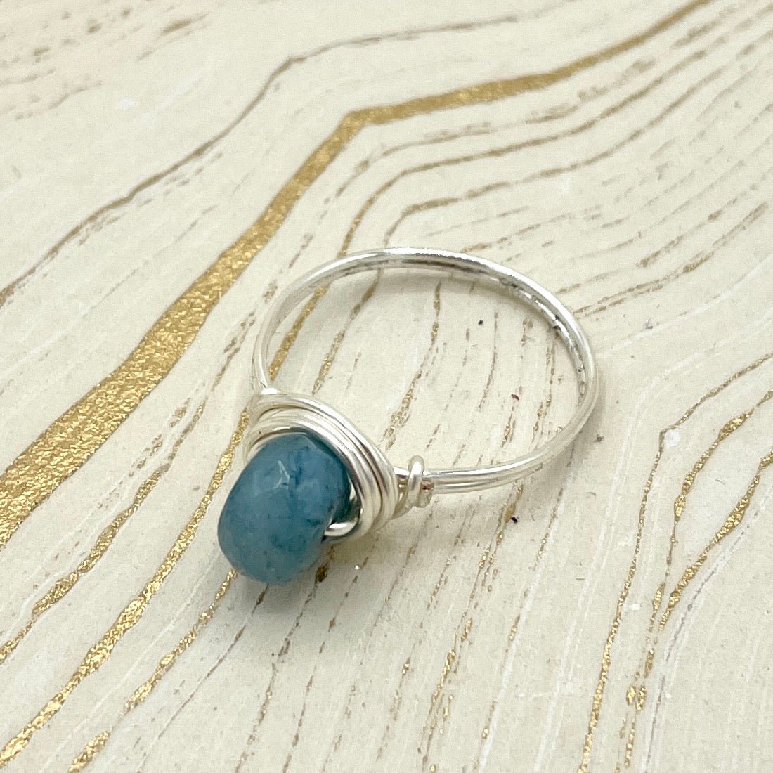 Aquamarine Simple Gemstone Ring | Sterling Silver - Spiral Circle