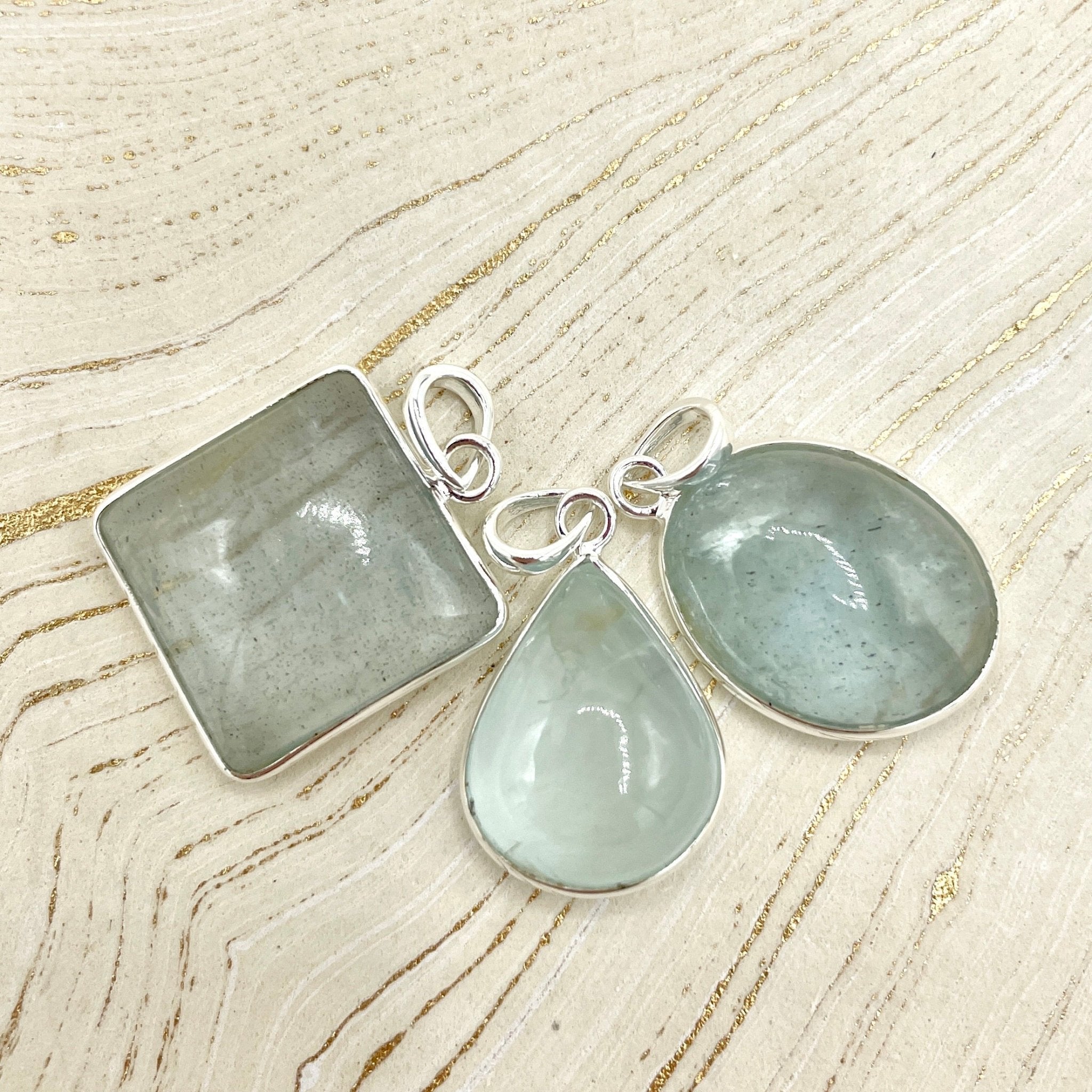 Aquamarine Simple Pendants | Sterling Silver - Spiral Circle