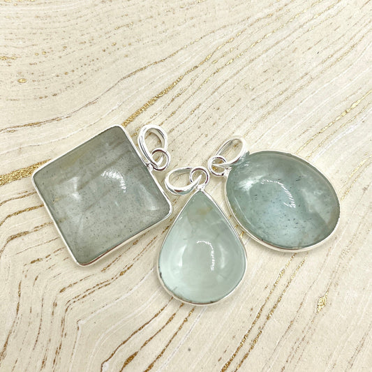 Aquamarine Simple Pendants | Sterling Silver - Spiral Circle