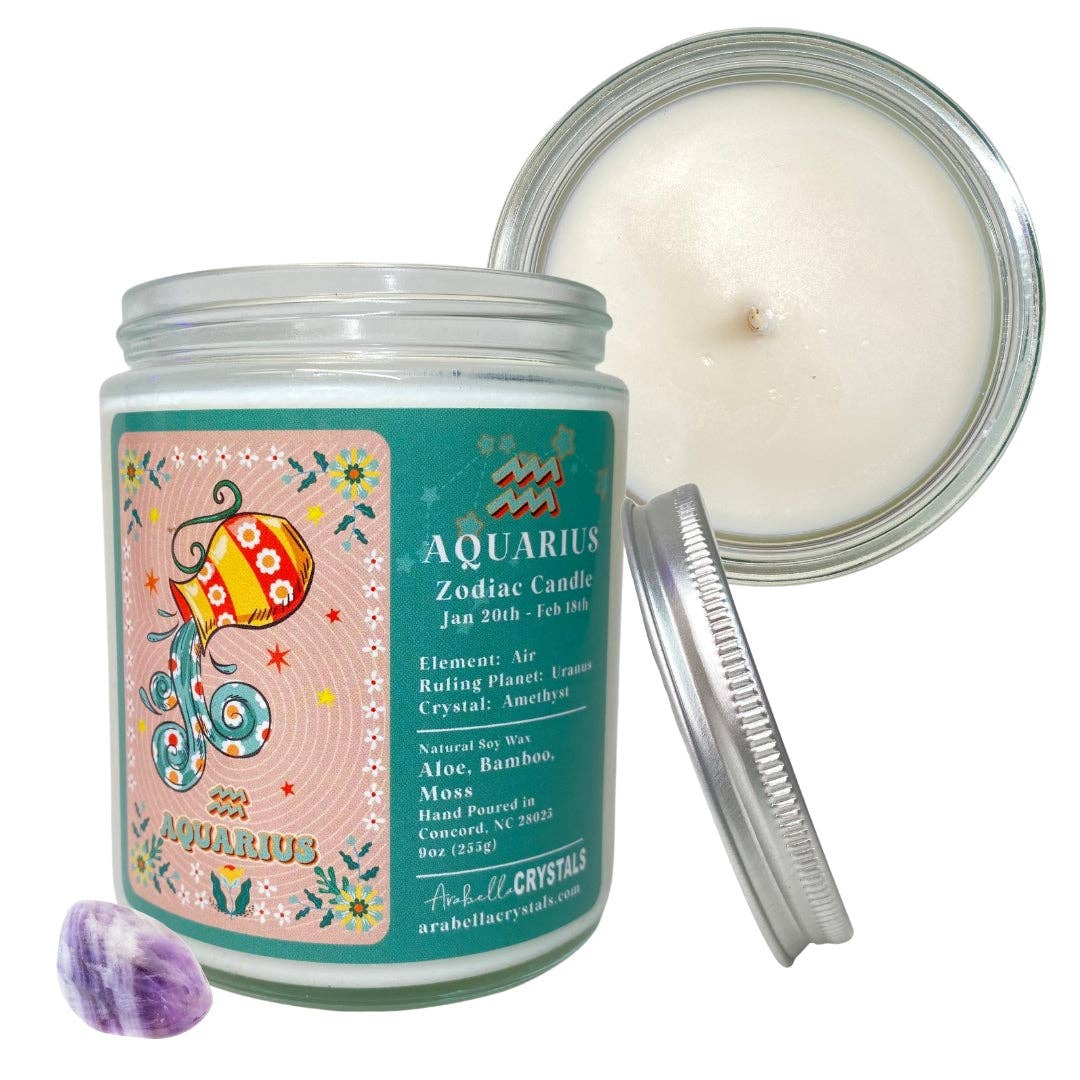 Aquarius Zodiac Jar Candle - Spiral Circle
