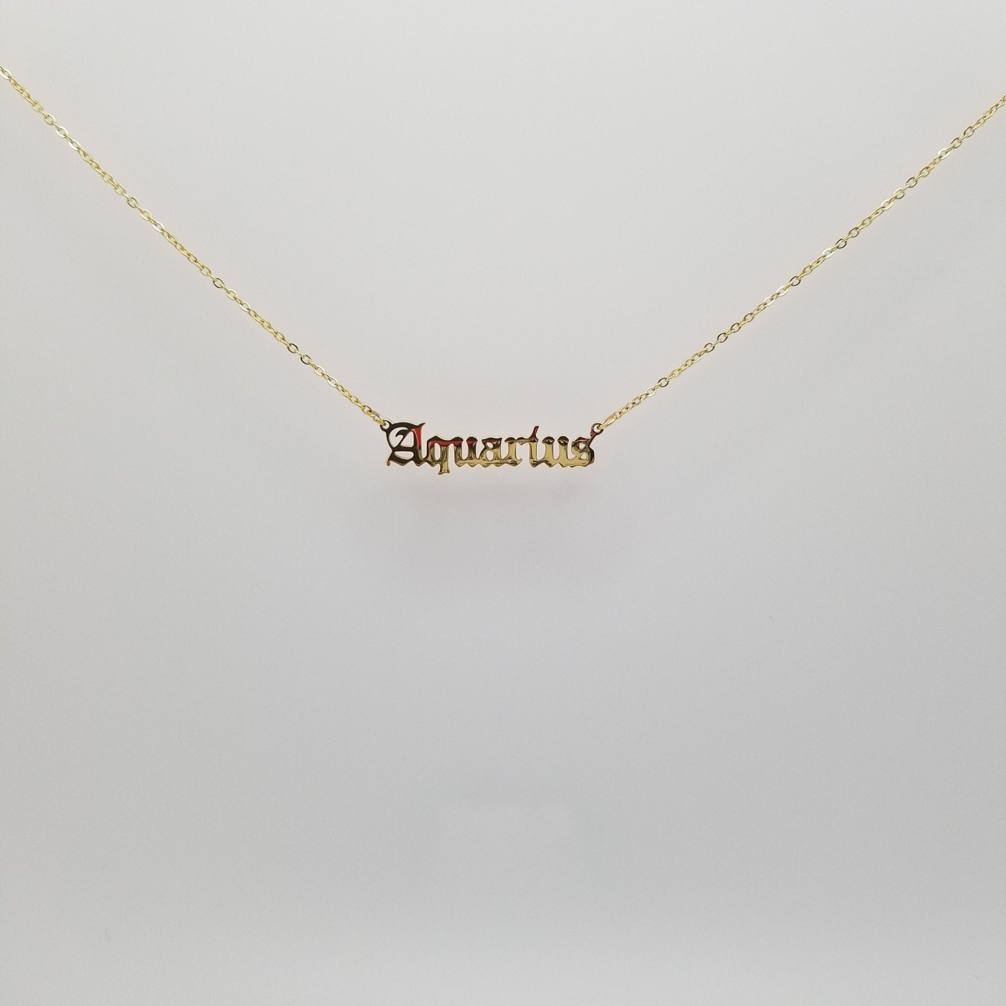 Aquarius Zodiac Name Necklaces| 18k Gold Plated - Spiral Circle