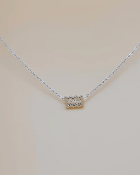 Aquarius Zodiac Symbol Pendant Necklace | Silver Plated - Spiral Circle