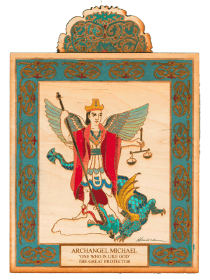 Archangel Michael | Wooden Pocket Plaque - Spiral Circle