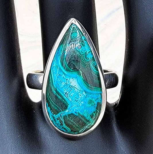 Azurite & Malachite Teardrop Ring | Sterling Silver - Spiral Circle