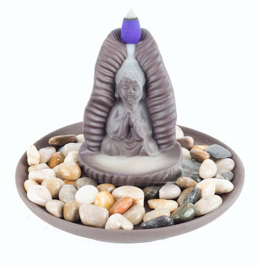 Backflow Burner Buddha Sitting On A Leaf - Spiral Circle