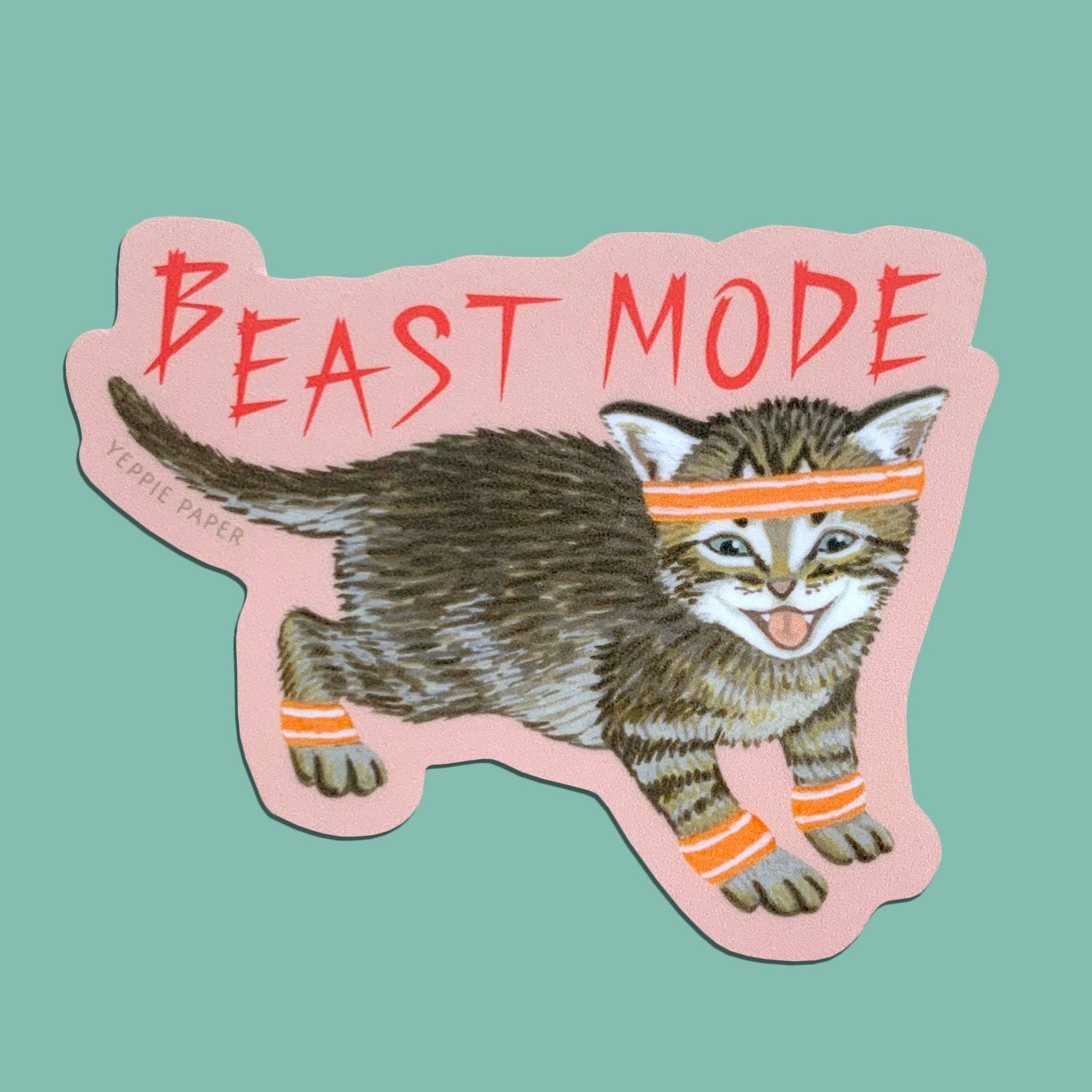 Beast Mode Kitten Sticker - Spiral Circle