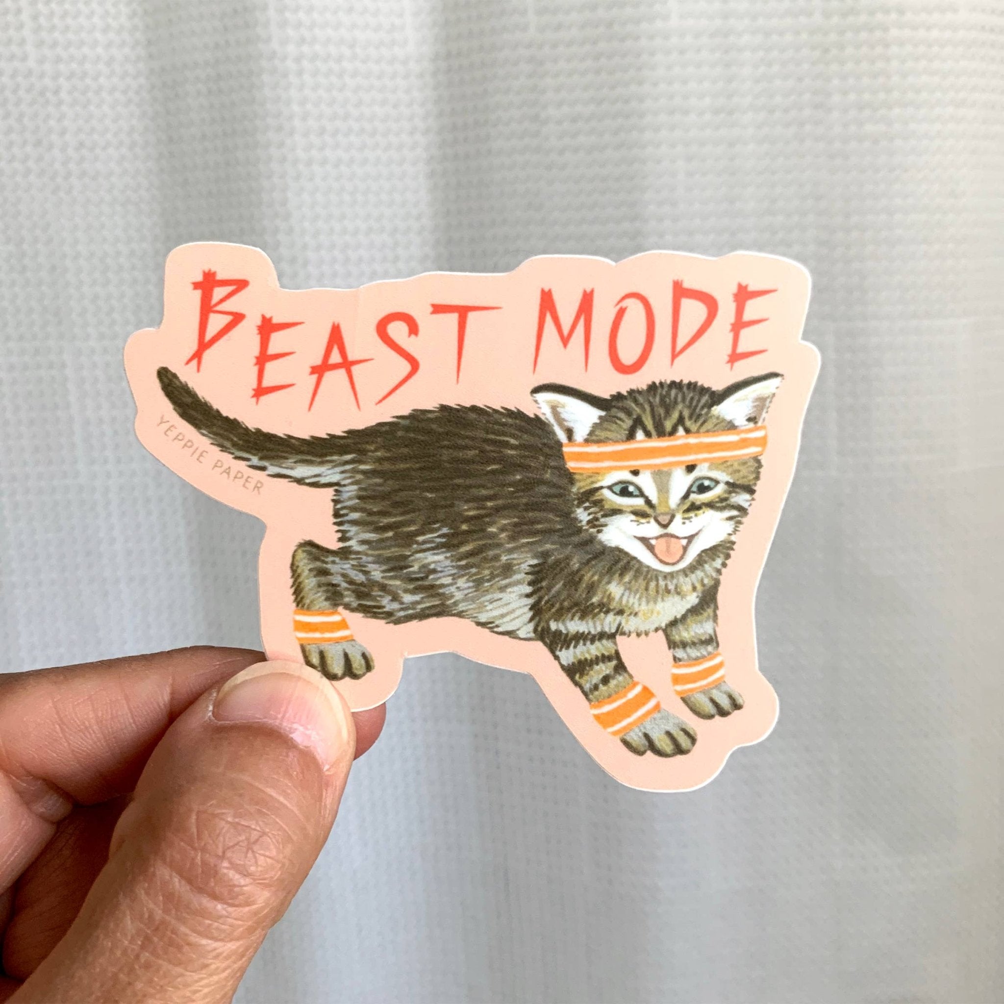 Beast Mode Kitten Sticker - Spiral Circle