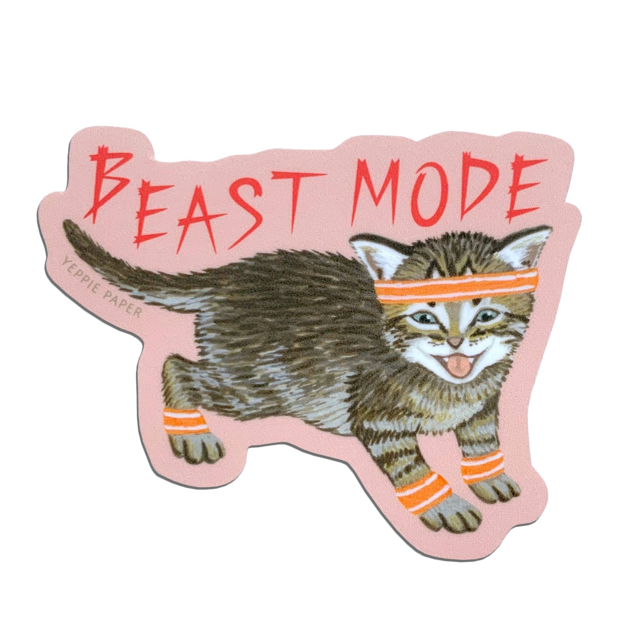 Beast Mode Kitten Sticker - Spiral Circle