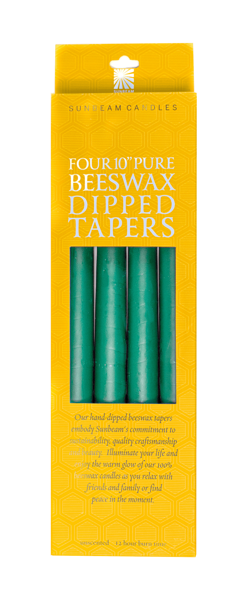 Beeswax 10" Dipped Taper Candles | Hunter Green - Spiral Circle