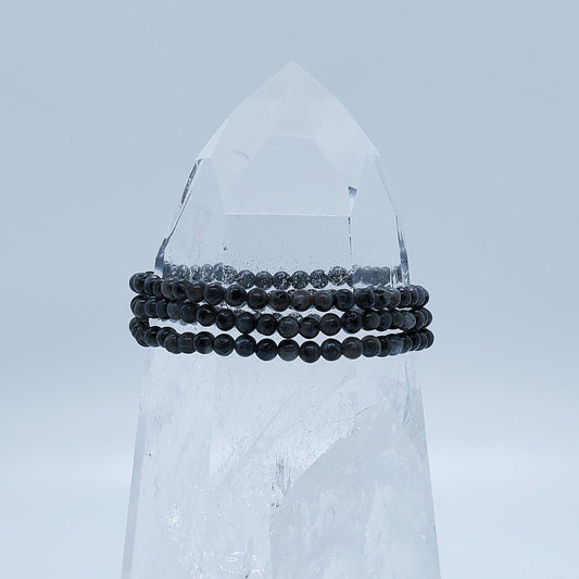 Black Labradorite Stone Beaded Bracelet | 4mm - Spiral Circle