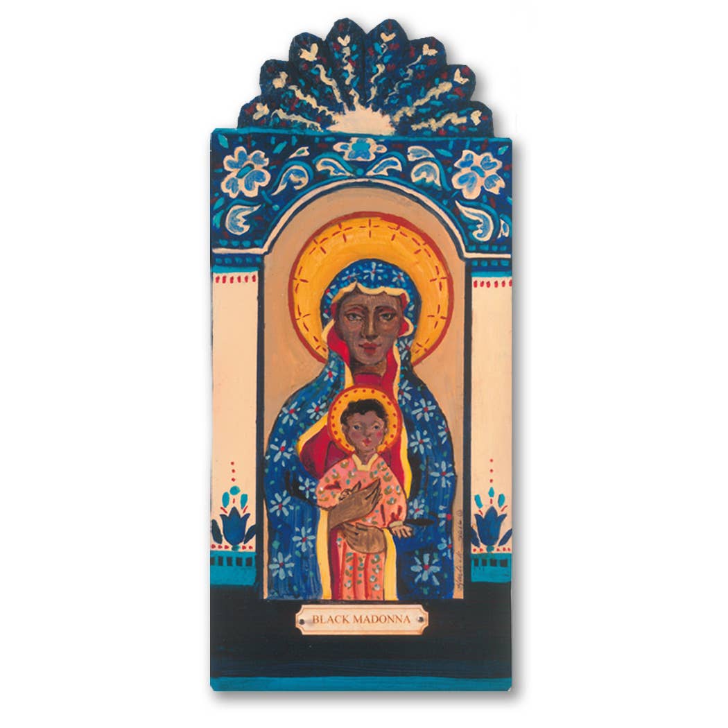 Black Madonna - Wisdom Illumination of Mind and Protection | Wooden Pocket Plaque - Spiral Circle