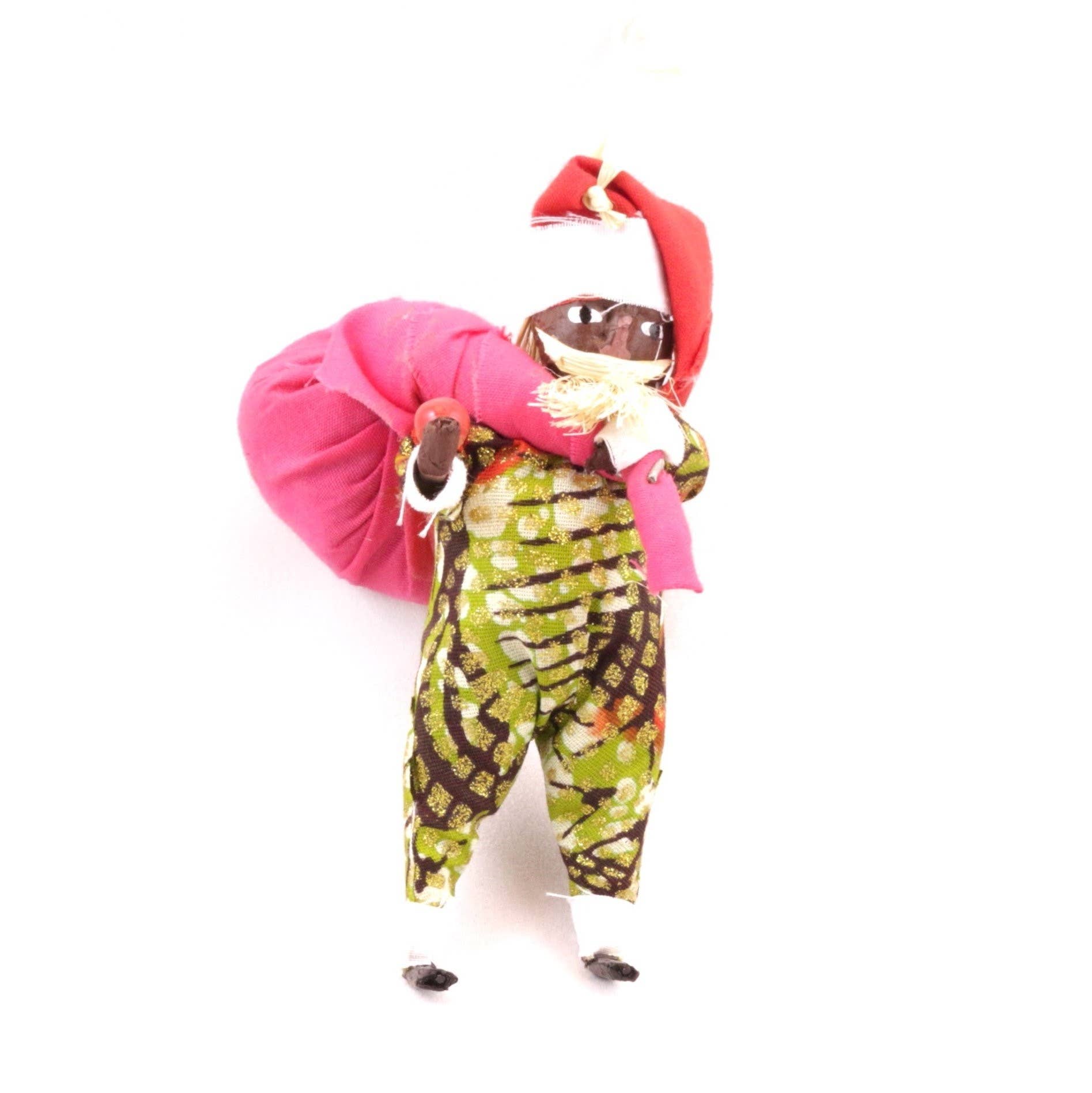 Black Santa Assorted Fabric African Figurine Ornament - Spiral Circle