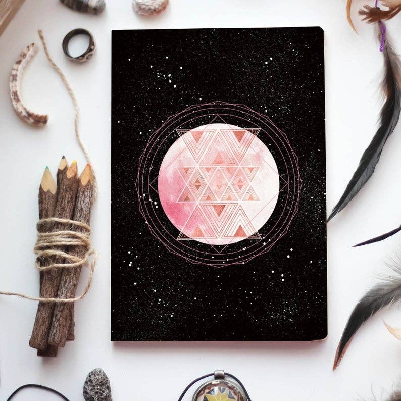 Black Sri Yantra Moon Journal | Small - Spiral Circle