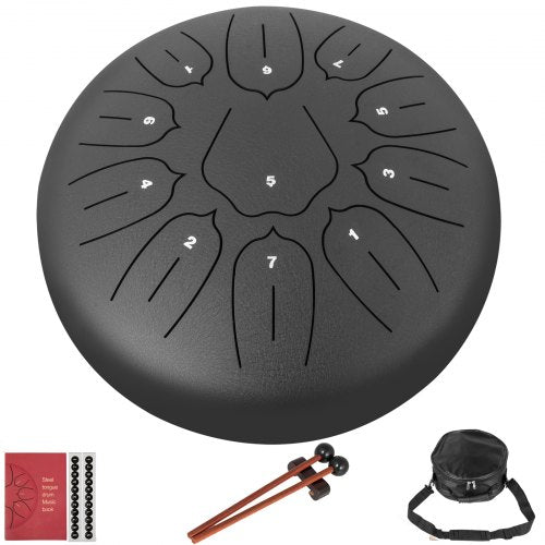 Black Steel Tongue Drum | 11 Notes | 10 Inches Percussion Instrument - Spiral Circle