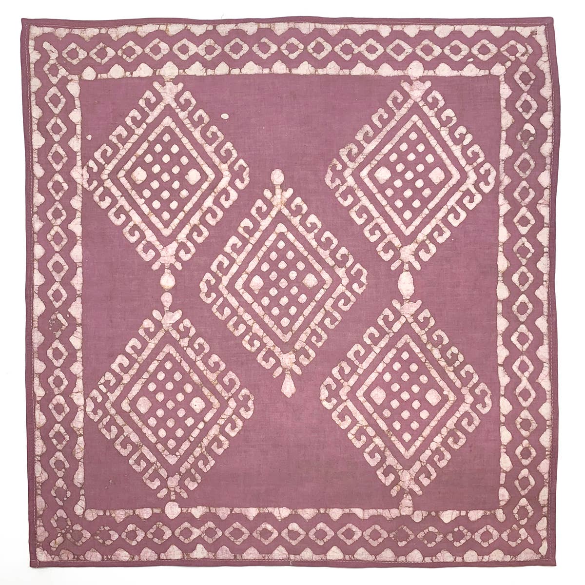 Block Printed Bandana - Mauve Pink Geometric Diamond Print - Spiral Circle