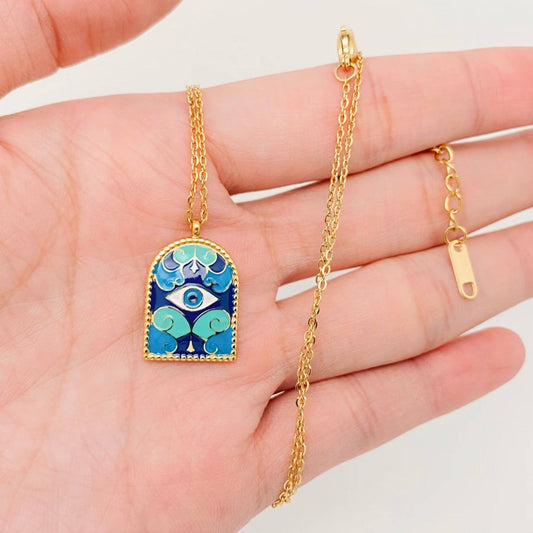 Blue Arch Door Devil's Eye Necklace - Spiral Circle