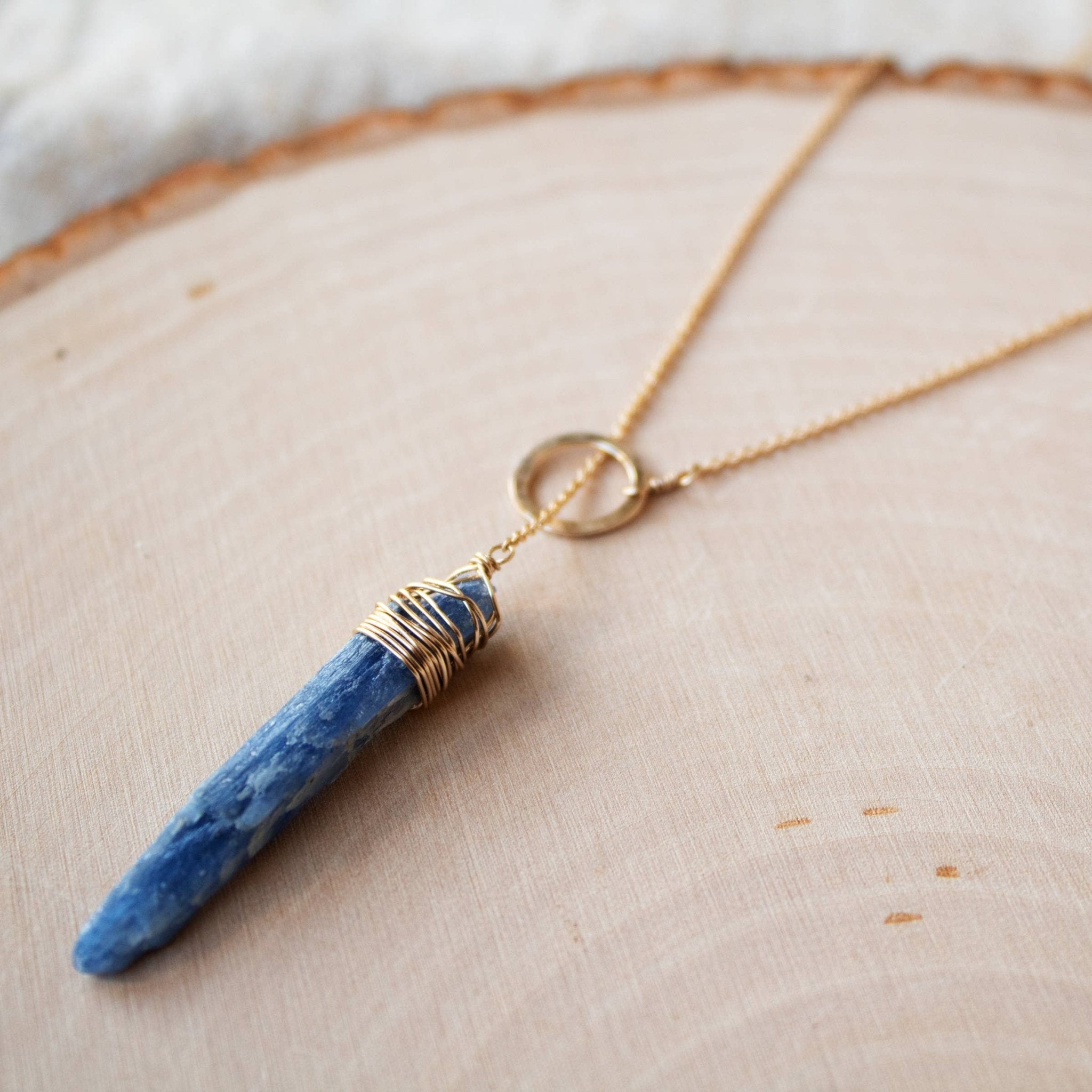 Blue Kyanite Pendulum Necklace - Spiral Circle