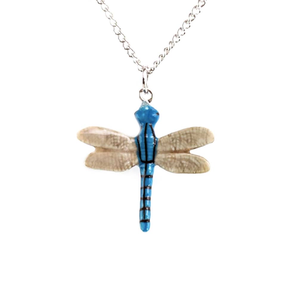 Blue Stripe Dragonfly Pendant - Spiral Circle