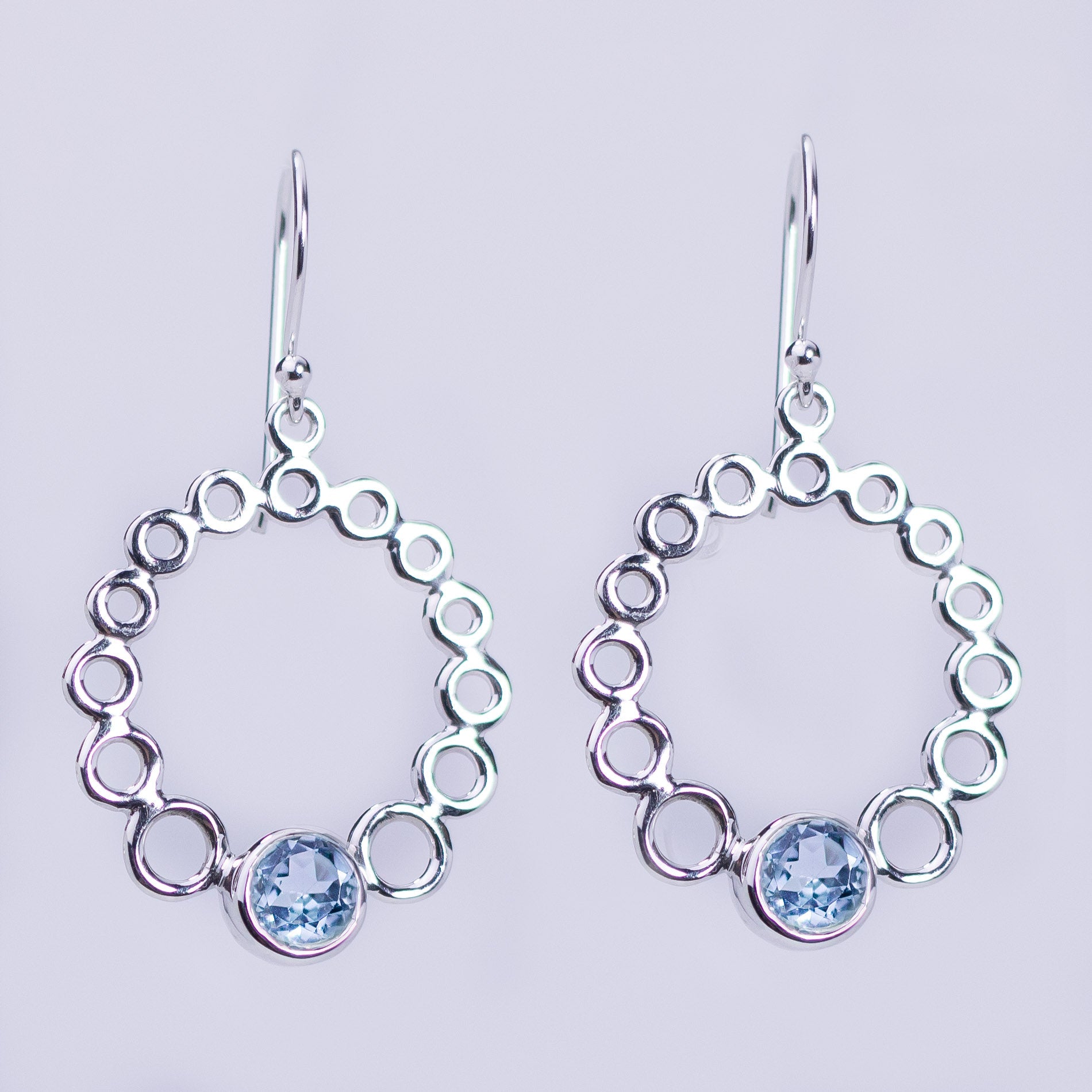 Blue Topaz Circlet Earrings - Spiral Circle